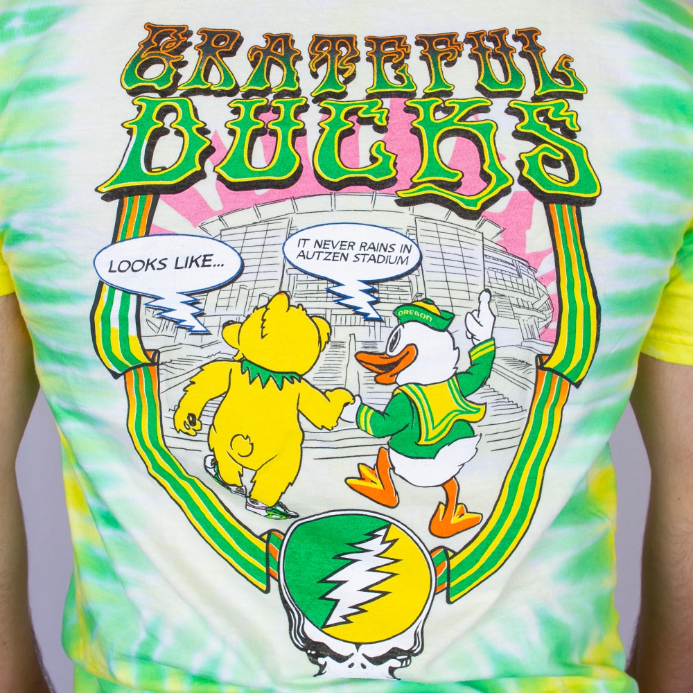 Autzen Stadium, Green, Crew Neck, Men, Unisex, Football, Interlocking UO, Class Trip, Grateful Dead, Grateful Ducks, Yellow Bear, Oregon mascot, T-Shirt, 996550
